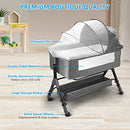 Obleba Bedside Bassinet Baby Bedside Crib with Wheels Easy Assembly - Grey - Brand New