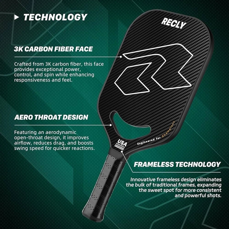 RECLY PICKLEBALL PADDLE - 3K CARBON FIBER - BLACK - Like New