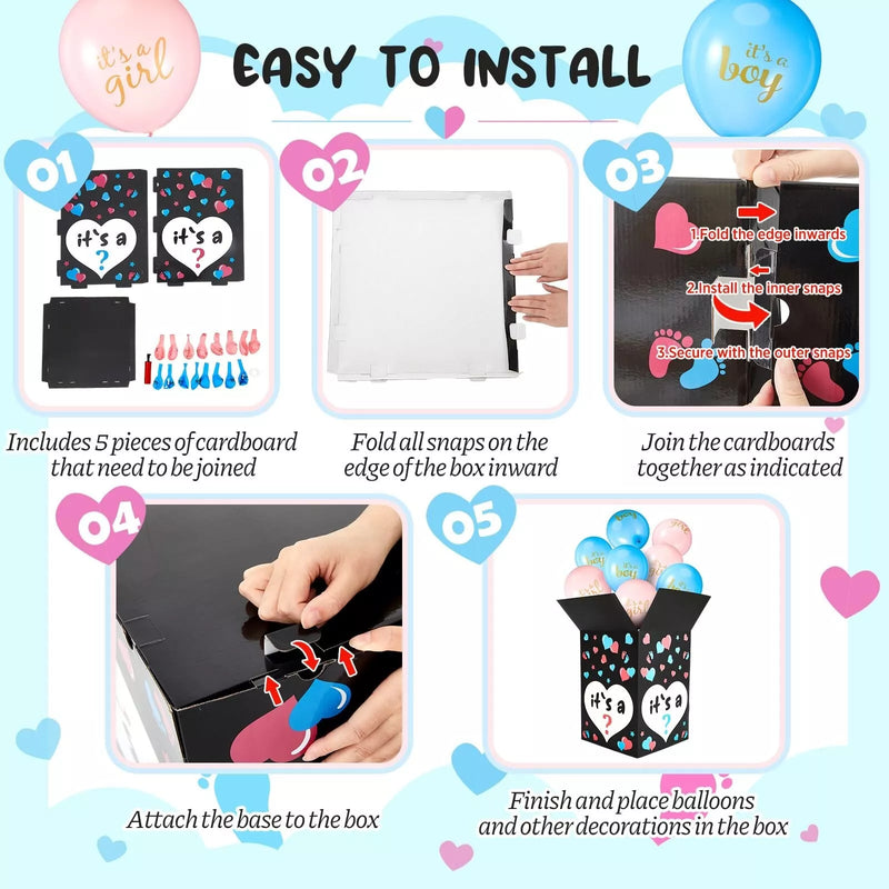 IREER GENDER REVEAL BALLOON BOX WITH 16 LATEX BABY BALLOON RELEASE BOX - Brand New