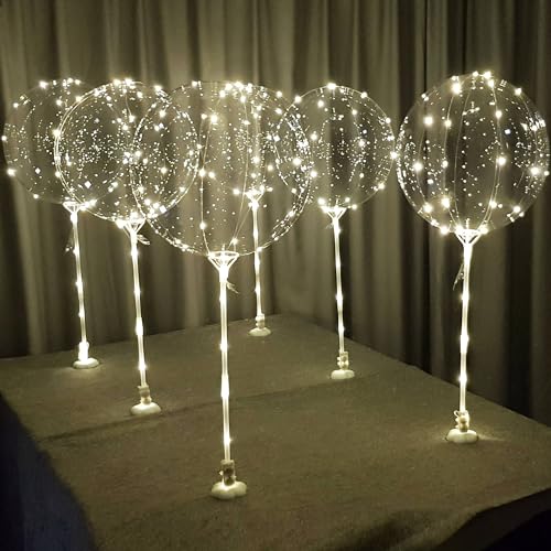 LIGHTSFEVER WARM WHITE 6PC LED LIGHT UP BALLOON WITH STICKS STANDS BATTERYS - Like New