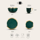 Stone Lain Florian Modern Porcelain 16 Piece Dinnerware Set, Green and Gold Rim - Like New