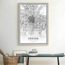 USA CO Denver Black＆White Minimalist Art 20×28 City Map Painting Poster - Brand New