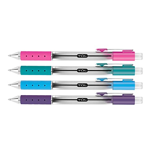 TUL GL Series Retractable Gel Pens, 0.5mm, Silver Barrel, Assorted Ink, Pack 4 - Brand New