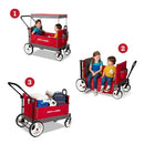 RADIO FLYER CONVERTIBLE STROLL N WAGON WITH PULL & PUSH HANDLE RED/BLACK - Like New