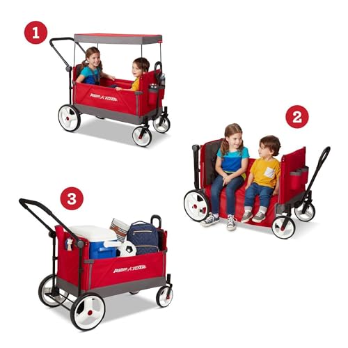 RADIO FLYER CONVERTIBLE STROLL N WAGON WITH PULL & PUSH HANDLE RED/BLACK - Like New