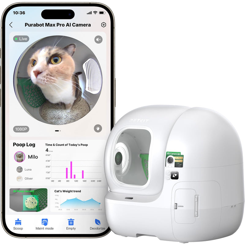 PETKIT PUROBOT MAX PRO CAT'S FACIAL RECOGNITION AI-CAMERA CAT LITTER BOX - WHITE - Like New