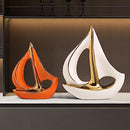 Modern Art Decoration Statue,Sailing Ship Decoration Sculpture WhiteMiddle - Like New