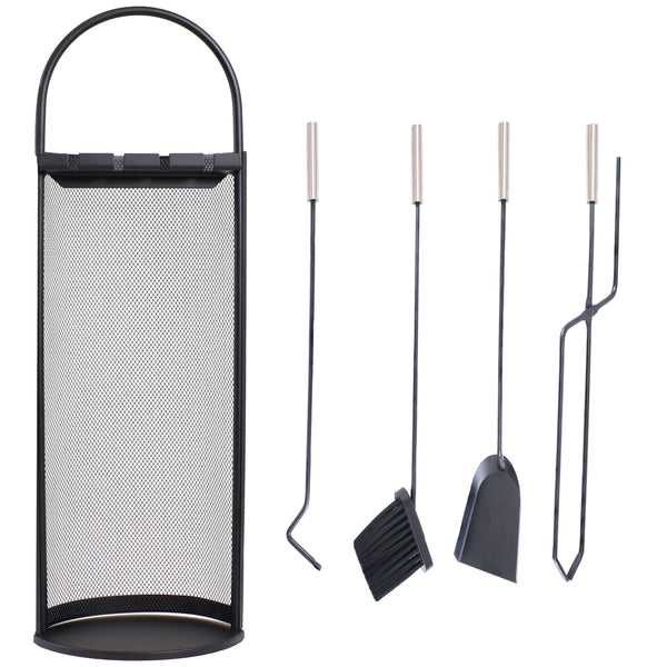 Sunnydaze 4-Piece Fireplace Tool Set with Stand - Indoor Hearth Accessories - Brand New