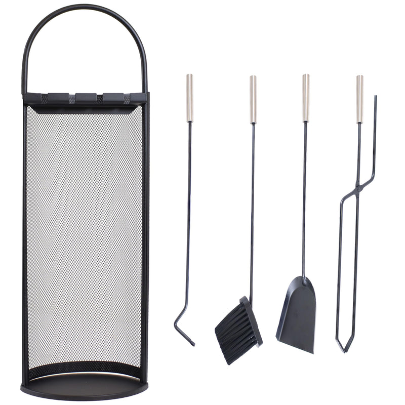 Sunnydaze 4-Piece Fireplace Tool Set with Stand - Indoor Hearth Accessories - Brand New