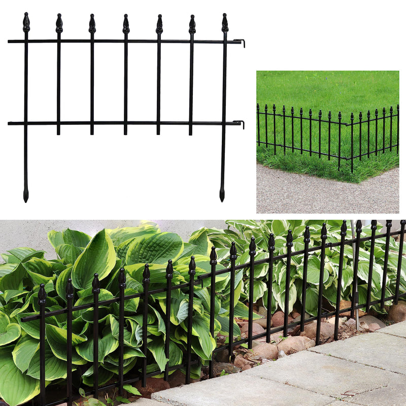 SUNNYDAZE ROMAN-STYLE 9' OUTDOOR GARDEN METAL FENCE PANEL SET- 5 PANELS - BLACK - Like New