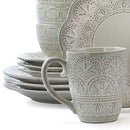 Elama White Lace 16 Piece Round Scallop Stoneware Dinnerware Set - White - Brand New