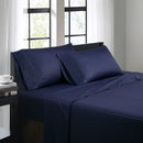 BIBB HOME 1500 COUNT DAMASK STRIPE 4 PIECE SHEET QUEEN SET - NAVY - Brand New