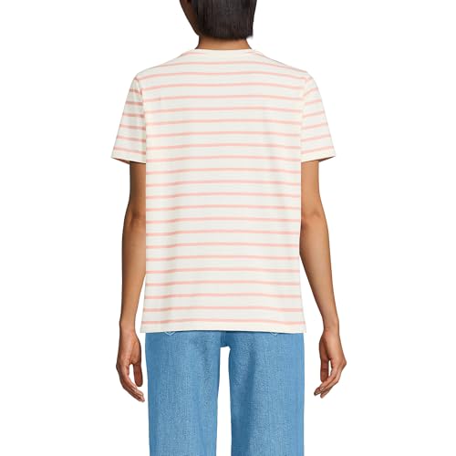 LANDS' END WOMEN'S RELAXED SUPIMA COTTON T-SHIRT IVORY/PEACH BRETON STRIPES S - Brand New