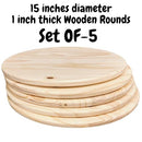 Set of 5 Pine Wood Rounds – 15 Inch Diameter, ¾ Inch Thick Unfinished Circles - Brand New