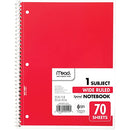 MEAD SPIRAL NOTEBOOK, 1 SUBJECT, WIDE RULED PAPER, 70 SHEETS, 05510AB5 - RED - Brand New