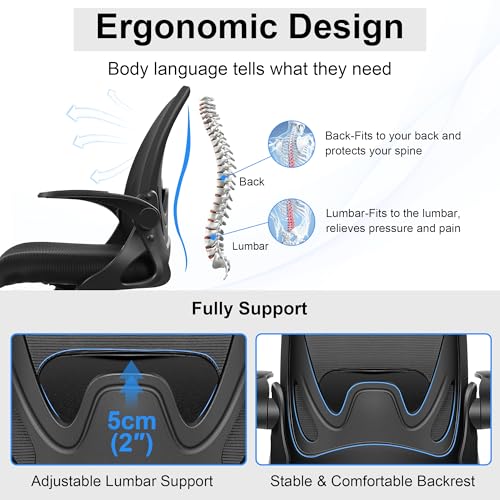 PRIMY DRAFTING CHAIR TALL OFFICE CHAIR WITH FLIP-UP ARMRESTS - BLACK - Like New