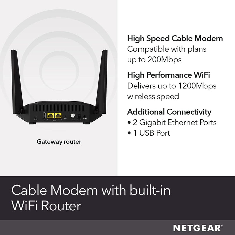 NETGEAR Cable Modem WiFi Router Combo, AC1200 WiFi Speed C6220-100NAS Like New