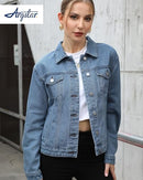Argstar Denim Jacket for Women Button Up Long Sleeve with Pockets - Brand New