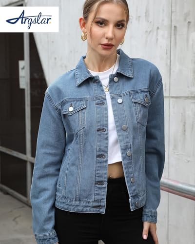 Argstar Denim Jacket for Women Button Up Long Sleeve with Pockets - Brand New
