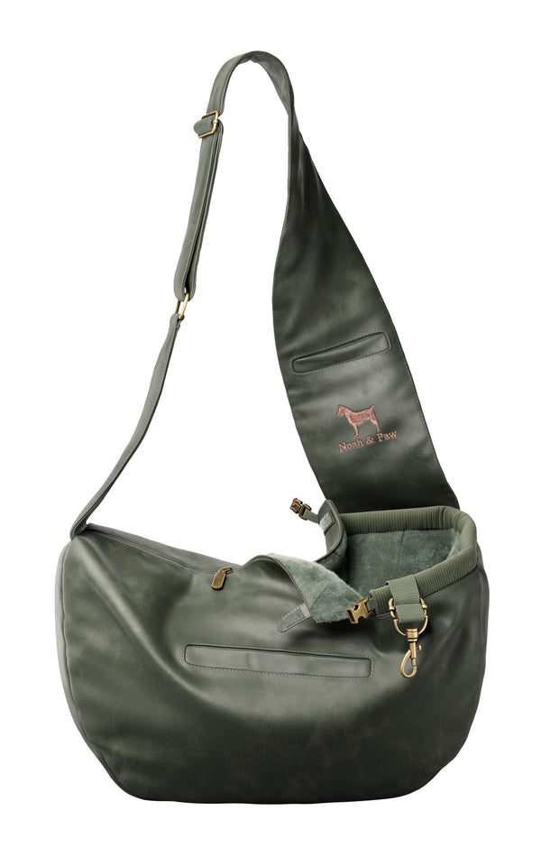 NOAH & PAW DOG SLING CARRIER, 5-18LB, MACHINE WASHABLE - DARK GREEN - Like New