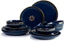 M-MAX Dinnerware Set Durable Ceramic, YUN-Blue-12 Piece - BLUE - Like New