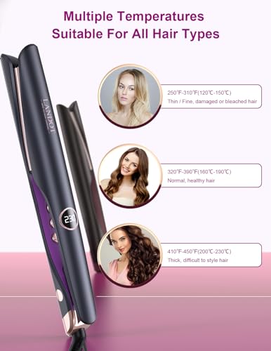 LANDOT 2-in-1 Hair Straightener and Curler - Curling Iron, HS168 - BLACK/PINK - Like New