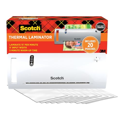 SCOTCH THERMAL LAMINATOR VALUE PACK 9" W WITH 20 LETTER SIZE POUCHES TL902VP - Like New