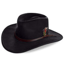 PORSYOND 100% Wool Felt Outback Fedora Hat Men Black Wide Brim Cowboy Hat - Like New