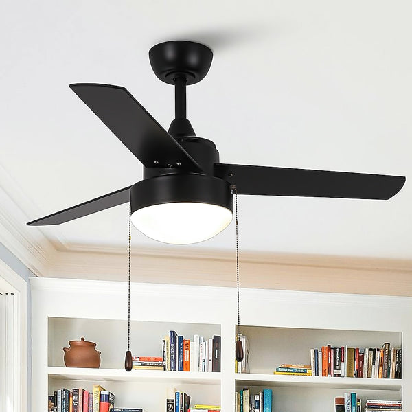 VACZON 42" DOWNROD MOUNT STANDARD CEILING FAN LIGHT REMOTE 3 BLADE - MATTE BLACK - Like New