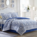 LAURA ASHLEY CHARLOTTE BLUE COTTON DUVET FULL QUEEN - 3 PIECE - WHITE/BLUE - Brand New