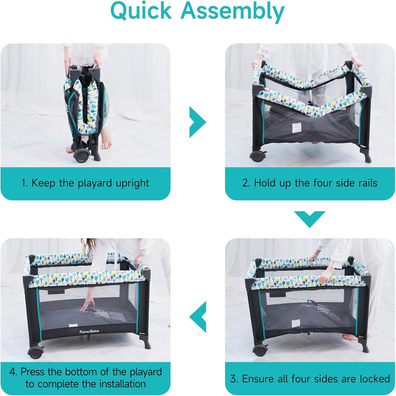 PAMO BABE PORTABLE CRIB FOR , PORTABLE PLAYPEN WITH DETACHABLE BASSINET - BLUE - Like New