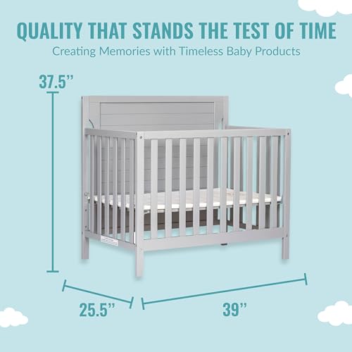 DREAM ON ME BELLPORT 4-IN-1 MINI BABY CRIB, PEBBLE GREY - 637-PG - Like New