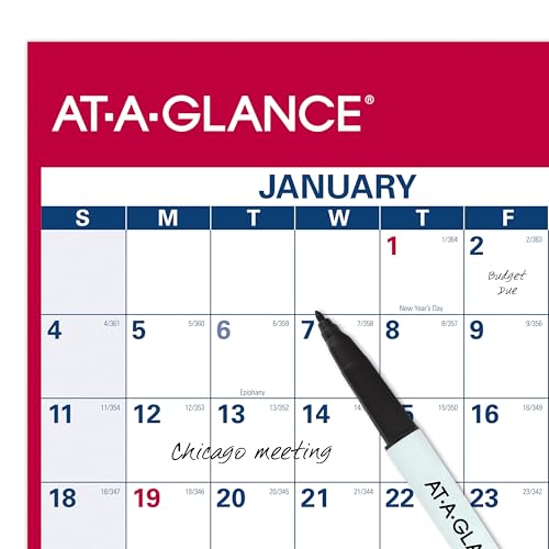 AT-A-GLANCE 2026 ERASABLE CALENDAR DRY ERASE WALL PLANNER 48" X 32" - RED/WHITE - Like New