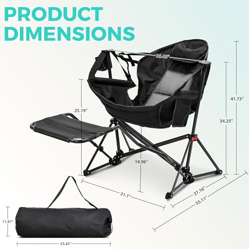ANIFOX AINFOX FOLDABLE PORTABLE ROCKING CAMPING CHAIRS WITH FOOTREST - BLACK - Like New