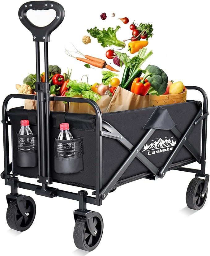 COLLAPSIBLE WAGON CARTS FOLDABLE, HEAVY DUTY BEACH FOLDING WAGON CART - BLACK Like New