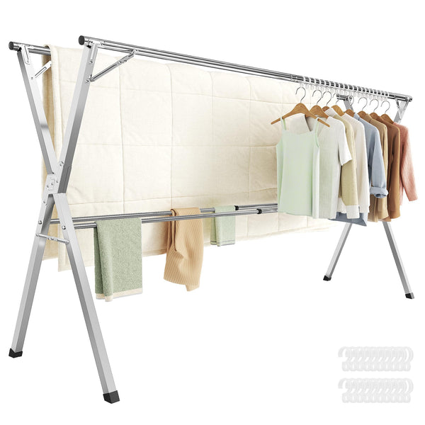 SONGMICS ULLR903E01 CLOTHES DRYING RACK, 56.3-93.7" Extendable, Dove Gray - Like New
