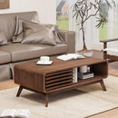 Coffee Table,Mid Century Modern Table with Storage,Sliding Fence Door,Walnut - Like New
