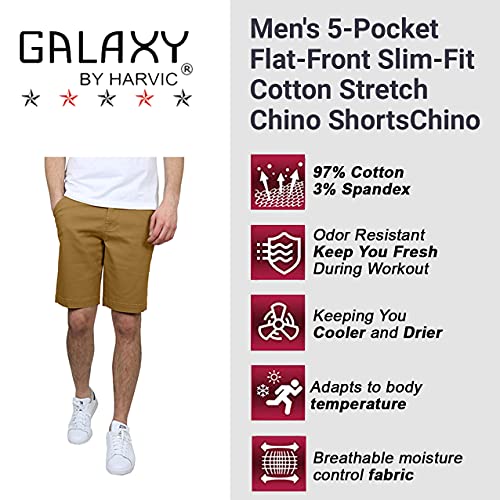 GALAXY MEN'S 5-POCKET FLAT-FRONT STRETCH TWILL SHORTS - SIZE: MEN 36 - TIMBER - Brand New