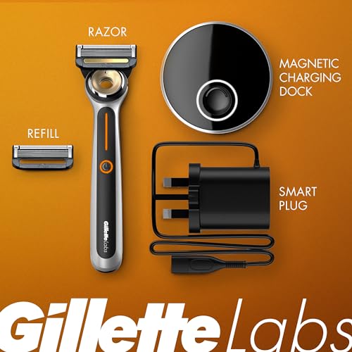 GILLETTELABS HEATED RAZOR STARTER KIT 1 HANDLE 2 BLADE REFILLS 1 DOCK - BLACK - Like New
