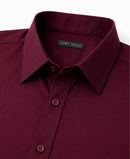 JAMES TAILOR SHORT SLEEP BUTTON UP DRESS SHIRT - SIZE: MEN XL - BURGUNDY - Brand New