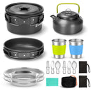 ODOLAND 15PCS CAMPING COOKWARE MESS KIT, NON-STICK LIGHTWEIGHT POT - BLACK - Like New