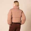 AMAZON ESSENTIALS CROPPED PUFFER JACKET WINTER WARM COLLAR XS LIGHT-BROWN - Like New
