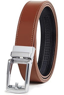 CARLO FELLINI GENUINE LEATHER RATCHET BELT - COGNAC BELT / SILVER BUCKLE - Brand New