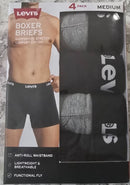 LEVI'S MENS 4 PACK BOXER BIEF UNDERWEAR - SIZE: MEN L - BLACK, GRAY - Brand New
