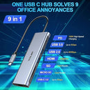 Yeolibo 9-in-1 USB C Hub Multiport Adapter 4K HDMI 100W SD RU9A - GREY - Like New