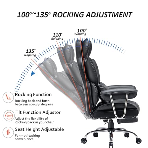 EFOMAO DESK OFFICE CHAIR 400LBS, BIG TALL OFFICE CHAIR, PU LEATHER - BLACK - Like New