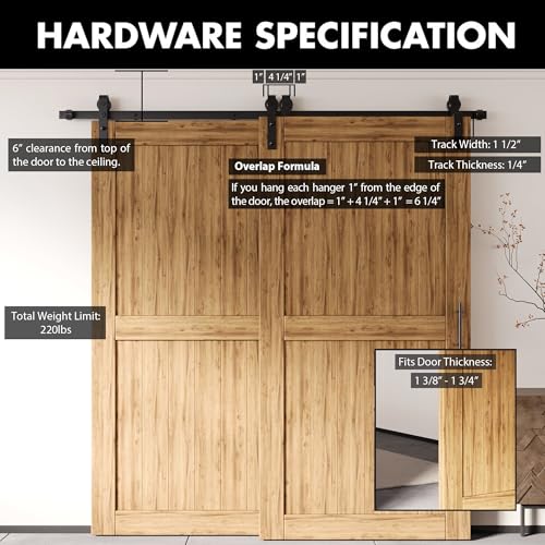 HOMACER BLACK RUSTIC SINGLE TRACK BYPASS SLIDING BARN HARDWARE KIT TWO DOORS 6FT - Like New