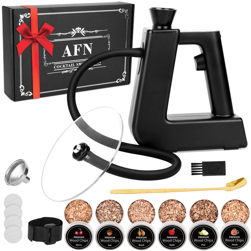 AFN COCKTAIL SMOKER KIT WITH TORCH 6 FLAVORS WOOD CHIPS WHISKEY GIFTS - BLACK - Like New