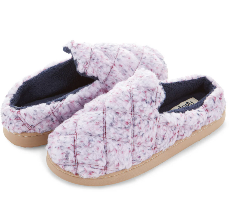 FLOOPI WOMENS SHERPA FUR QUILTED SLIPPERS - SIZE: WOMEN 7 (M) - LAVENDER - Like New
