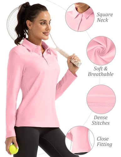 FKEEP WOMEN LONG SLEEVE POLO SHIRT GOLF SPORTSWEAR TENNIS PINK M - Brand New